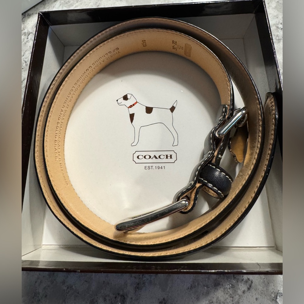 Coach XL Leather Dog Collar 22–26” | Bone Charm | New in Box | Luxury Pet